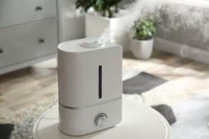 A humidifier adds moisture to a room with dry air.